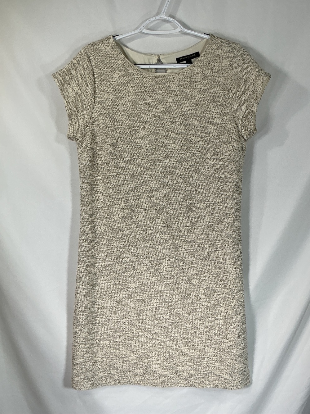 Banana Republic Textured Cream Short Sleeve Mini Dress Size 8 Quiet Luxury Tweed